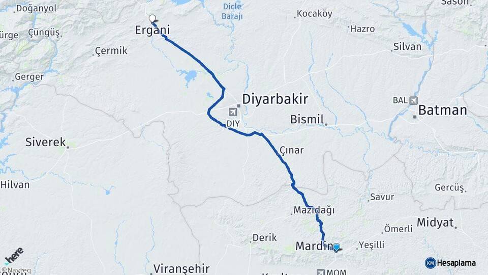Mardin Ergani Diyarbakır Arası Kaç Km - Yol Haritası