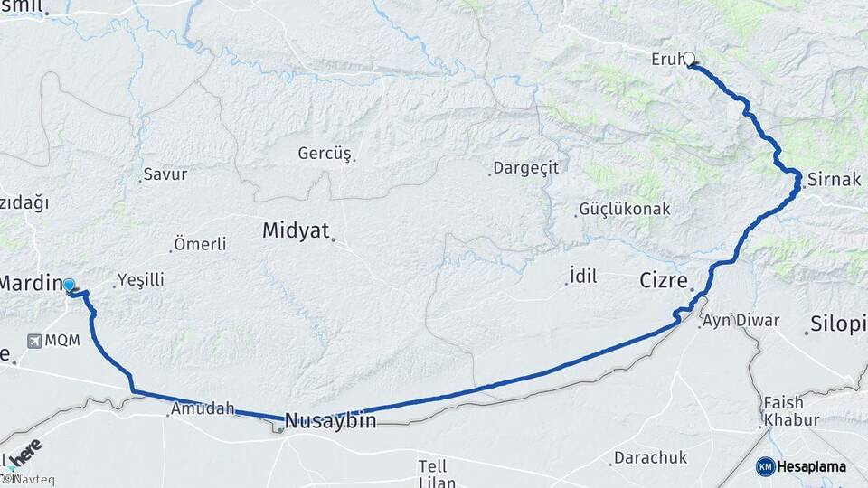 Mardin Eruh Siirt Arası Kaç Km - Yol Haritası