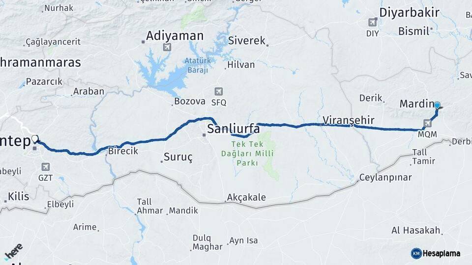 Mardin Gaziantep Arası Kaç Km - Yol Haritası