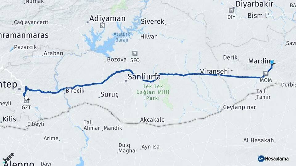 Mardin Gaziantep Havalimanı Arası Kaç Km - Yol Haritası