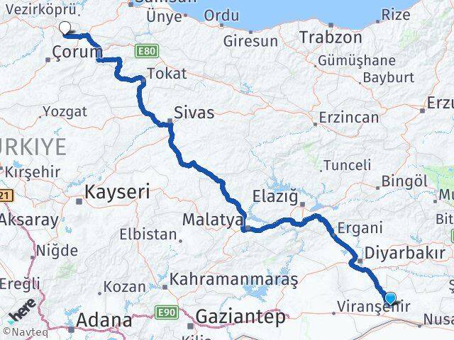 Mardin Gümüşhacıköy Amasya Arası Kaç Km - Yol Haritası