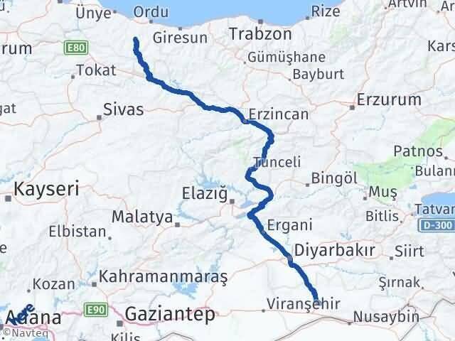 Mardin Gürgentepe Ordu Arası Kaç Km - Yol Haritası