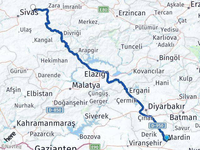 Mardin Hafik Sivas Arası Kaç Km - Yol Haritası