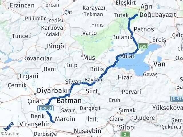 Mardin Hamur Ağrı Arası Kaç Km - Yol Haritası