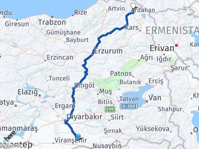 Mardin Hanak Ardahan Arası Kaç Km - Yol Haritası