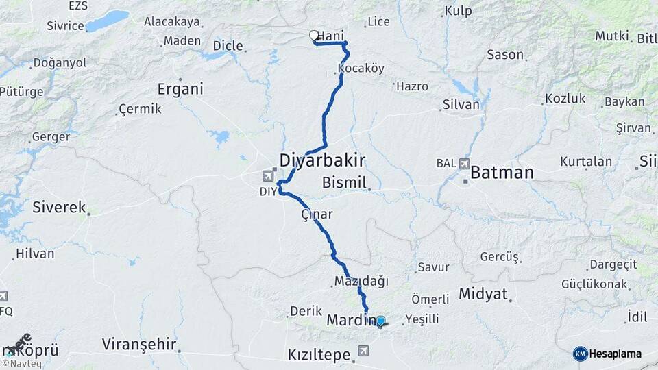 Mardin Hani Diyarbakır Arası Kaç Km - Yol Haritası