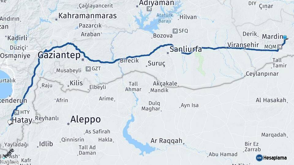 Mardin Hatay Arası Kaç Km - Yol Haritası