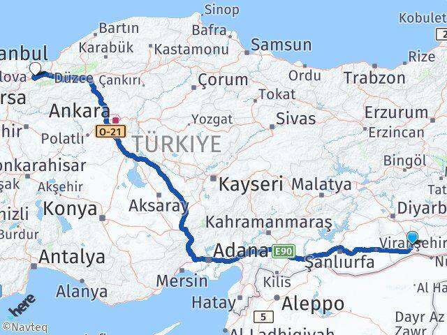 Mardin Hendek Sakarya Arası Kaç Km - Yol Haritası