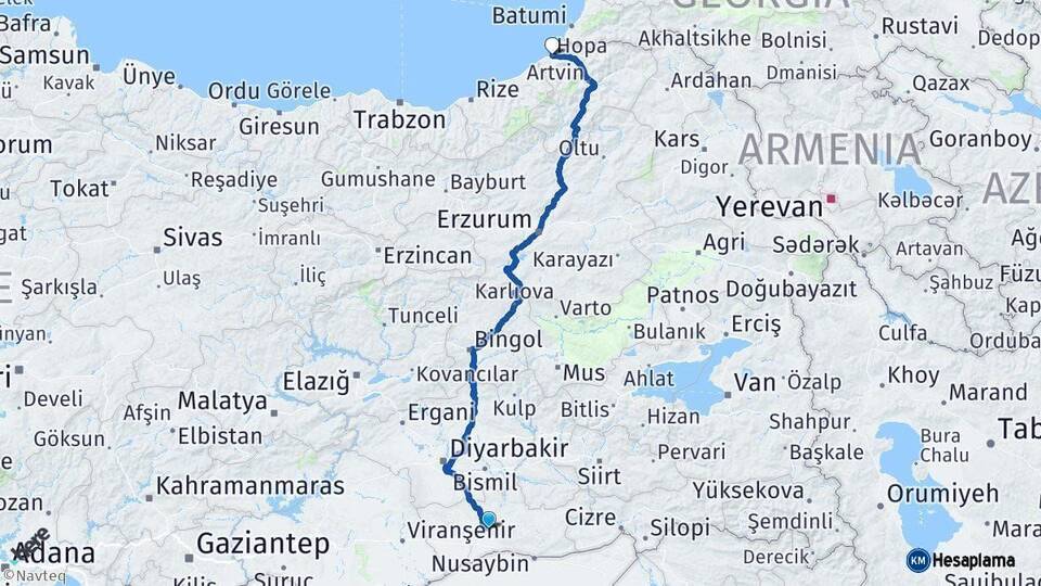 Mardin Hopa Artvin Arası Kaç Km - Yol Haritası