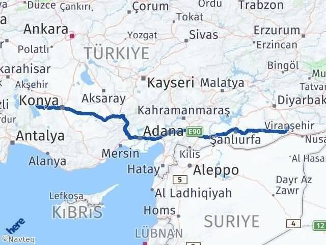 Mardin Hüyük Konya Arası Kaç Km - Yol Haritası