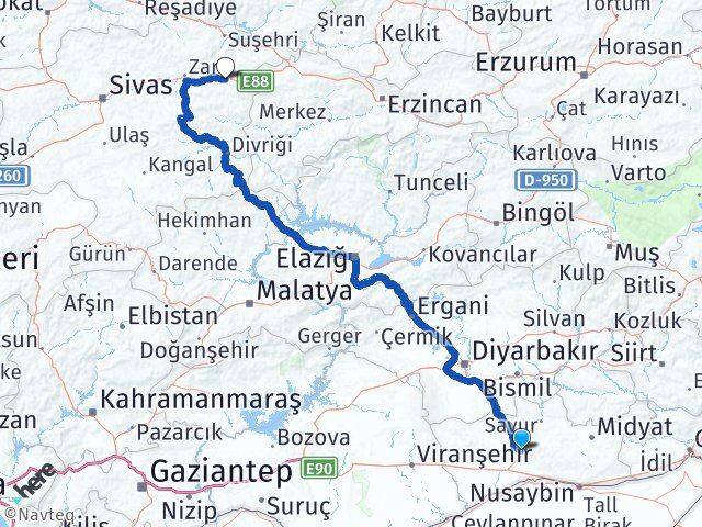 Mardin İmranlı Sivas Arası Kaç Km - Yol Haritası