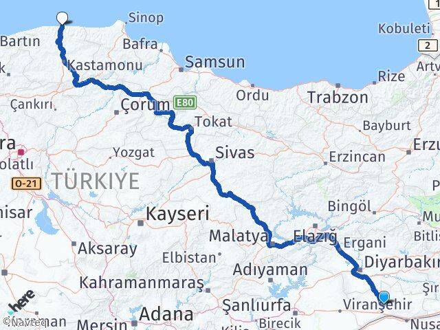 Mardin İnebolu Kastamonu Arası Kaç Km - Yol Haritası