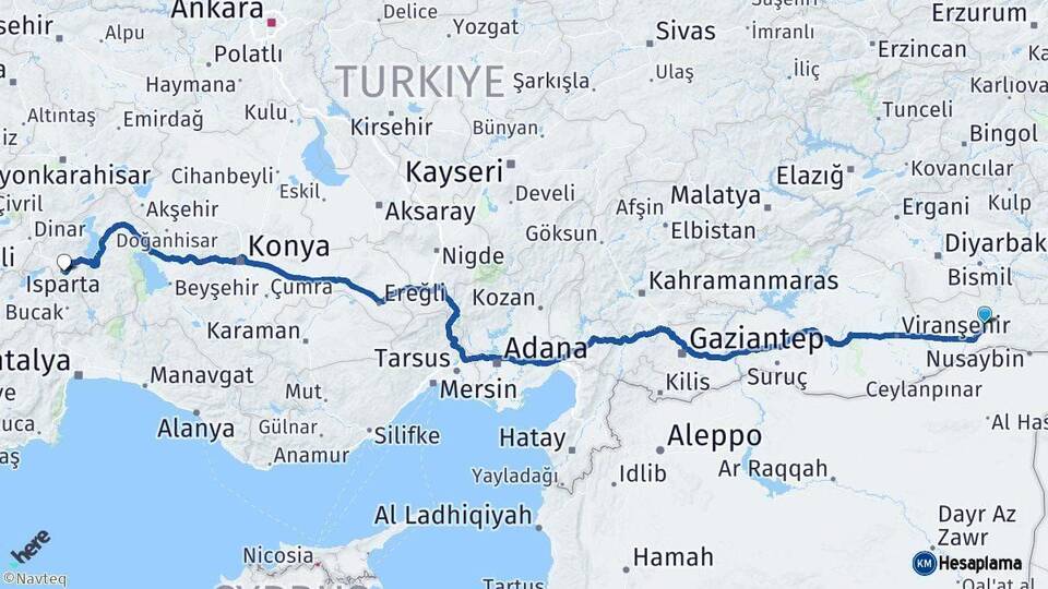 Mardin Isparta Arası Kaç Km - Yol Haritası