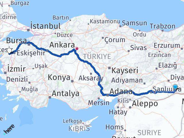 Mardin İvrindi Balıkesir Arası Kaç Km - Yol Haritası