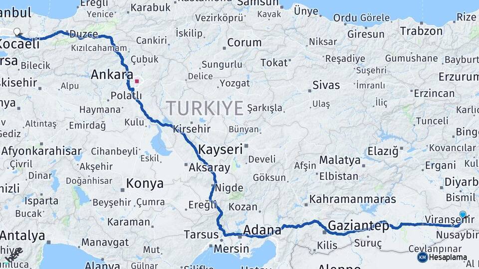 Mardin İzmit Kocaeli Arası Kaç Km - Yol Haritası