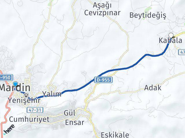 Mardin Kabala Artuklu Arası Kaç Km - Yol Haritası