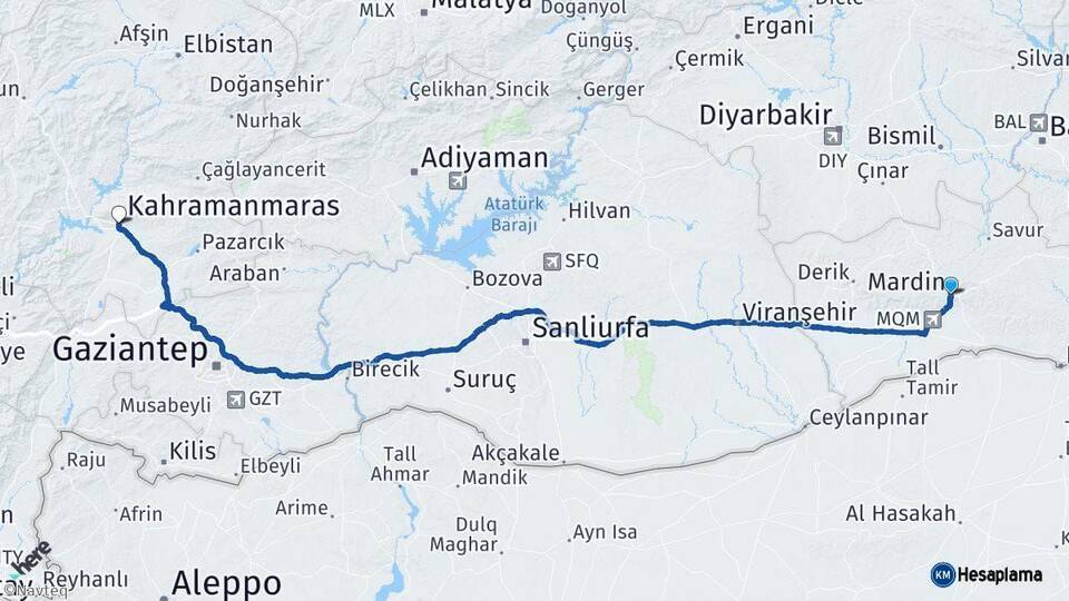 Mardin Kahramanmaraş Arası Kaç Km - Yol Haritası