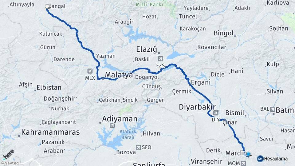 Mardin Kangal Sivas Arası Kaç Km - Yol Haritası