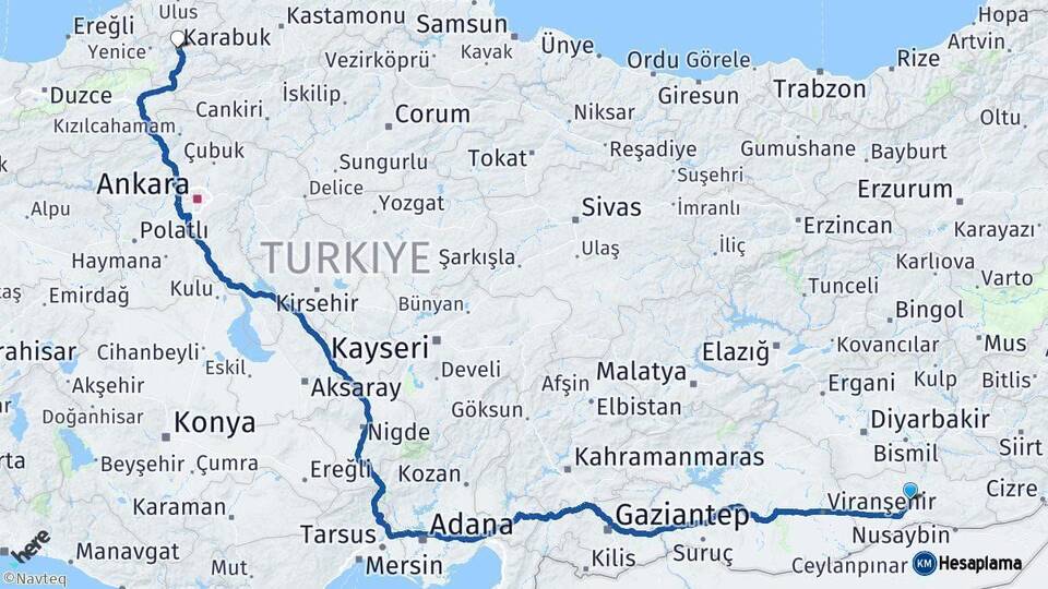 Mardin Karabük Arası Kaç Km - Yol Haritası