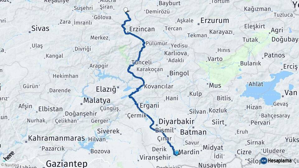 Mardin Kelkit Gümüşhane Arası Kaç Km - Yol Haritası