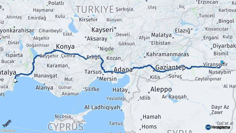 Mardin Kemer Antalya Arası Kaç Km - Yol Haritası