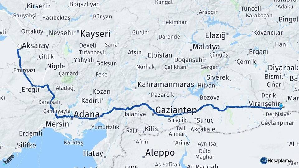 Mardin Kızıltepe Aksaray Arası Kaç Km - Yol Haritası