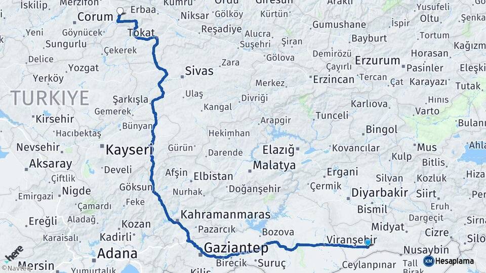 Mardin Kızıltepe Amasya Arası Kaç Km - Yol Haritası