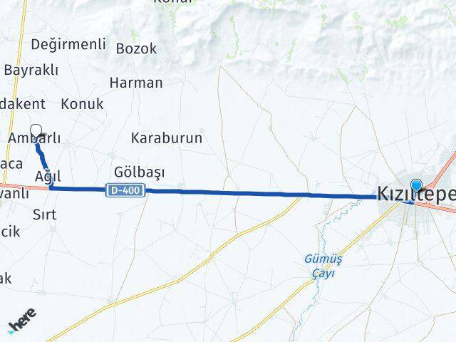Mardin Kızıltepe Ambarlı Derik Arası Kaç Km - Yol Haritası