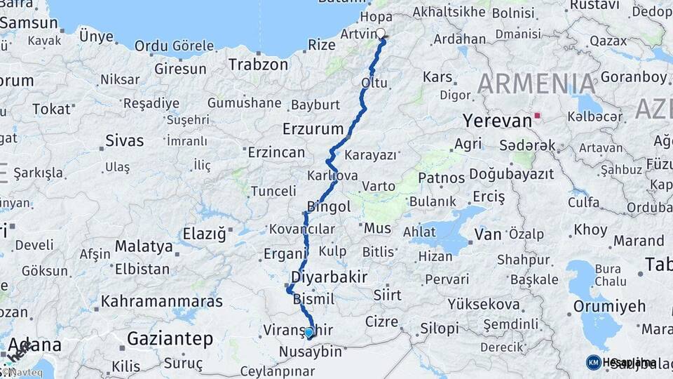 Kızıltepe Artvin Arası Kaç Km - Yol Tarifi