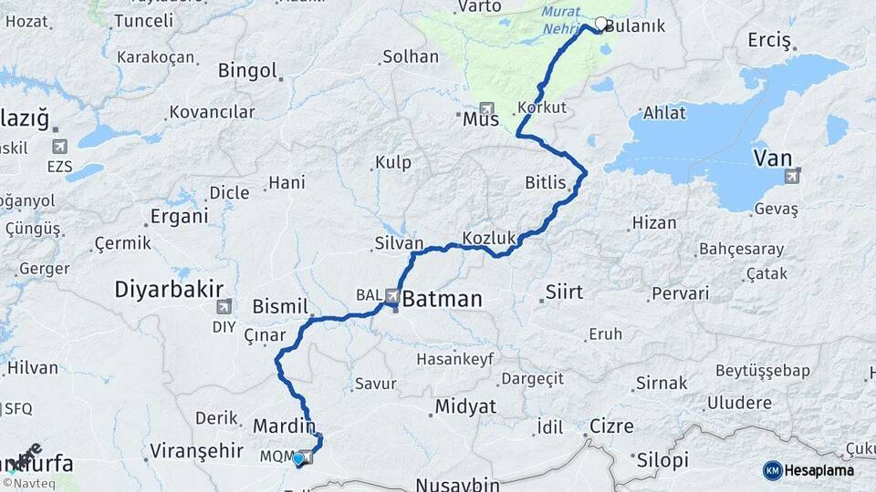 Mardin Kızıltepe Bulanık Muş Arası Kaç Km - Yol Haritası