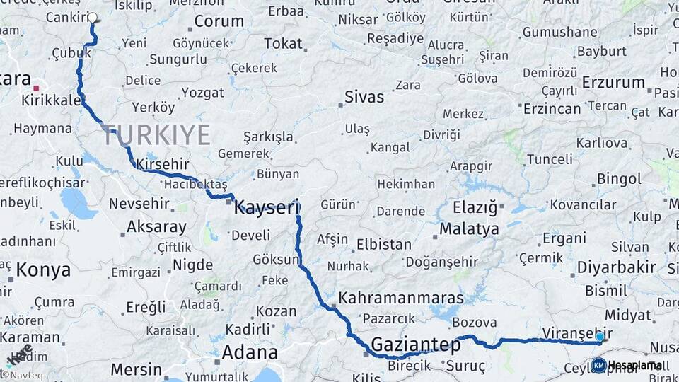 Mardin Kızıltepe Çankırı Arası Kaç Km - Yol Haritası