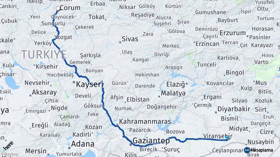 Mardin Kızıltepe Çorum Arası Kaç Km - Yol Haritası