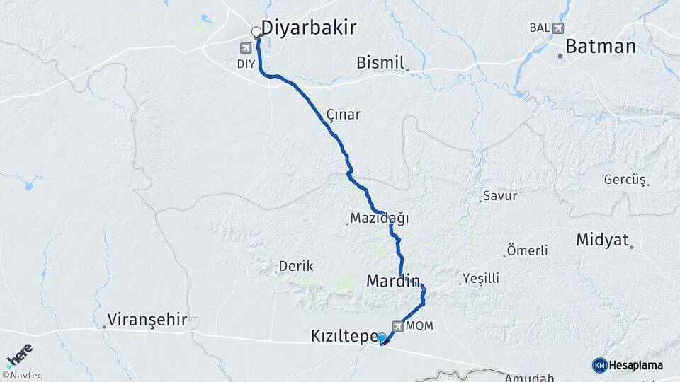 Mardin Kızıltepe Diyarbakır Arası Kaç Km - Yol Haritası