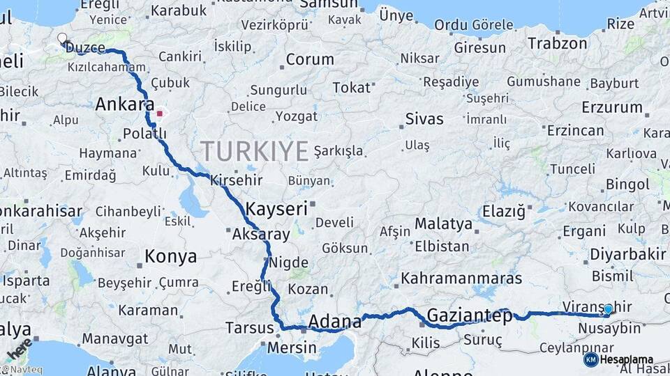 Mardin Kızıltepe Düzce Arası Kaç Km - Yol Haritası