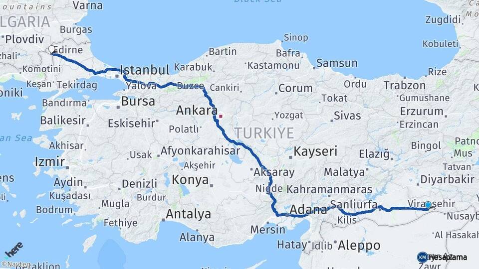 Mardin Kızıltepe Edirne Arası Kaç Km - Yol Haritası