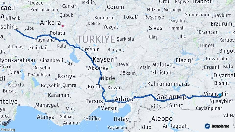 Mardin Kızıltepe Eskişehir Arası Kaç Km - Yol Haritası