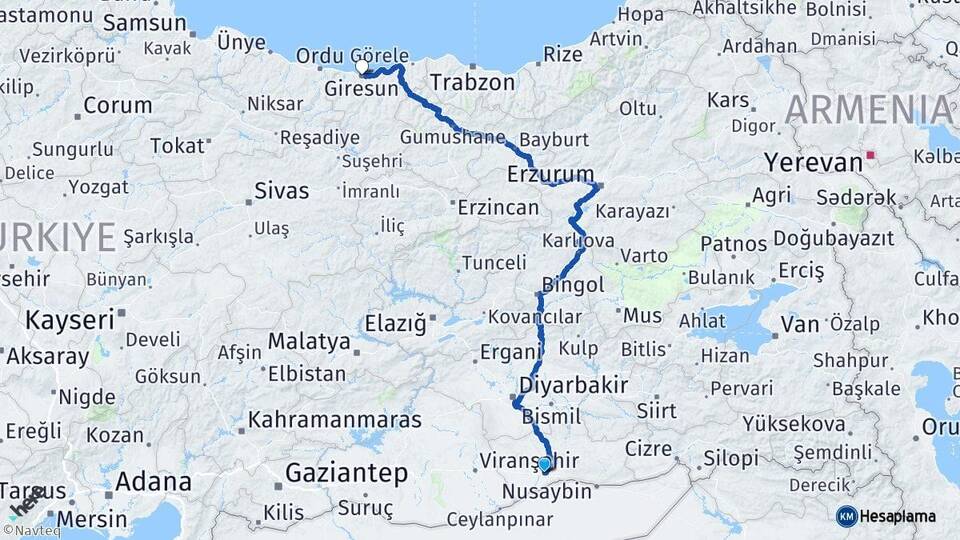 Mardin Kızıltepe Giresun Arası Kaç Km - Yol Haritası