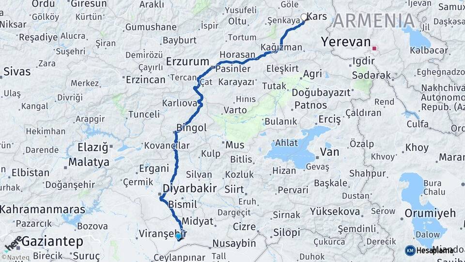Mardin Kızıltepe Kars Arası Kaç Km - Yol Haritası