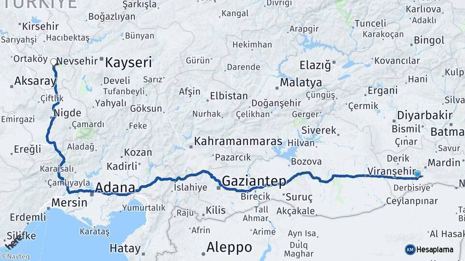 Mardin Kızıltepe Nevşehir Arası Kaç Km - Yol Haritası