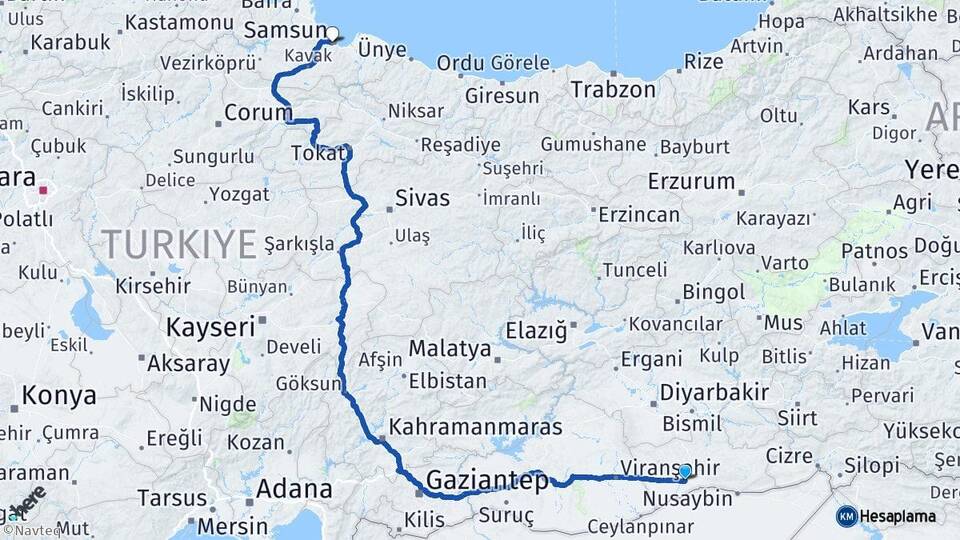 Mardin Kızıltepe Samsun Arası Kaç Km - Yol Haritası