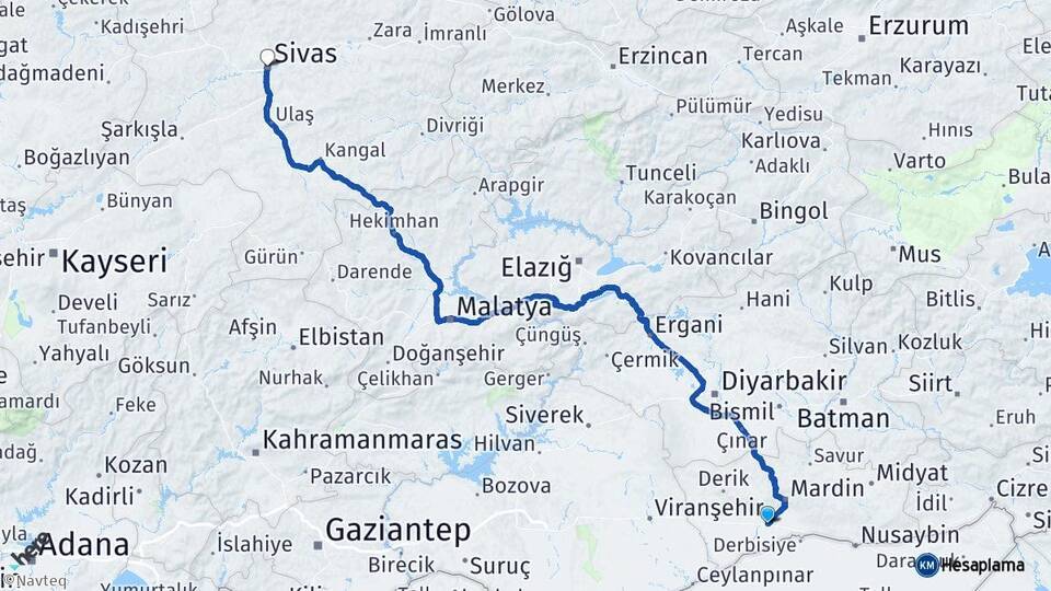 Mardin Kızıltepe Sivas Arası Kaç Km - Yol Haritası