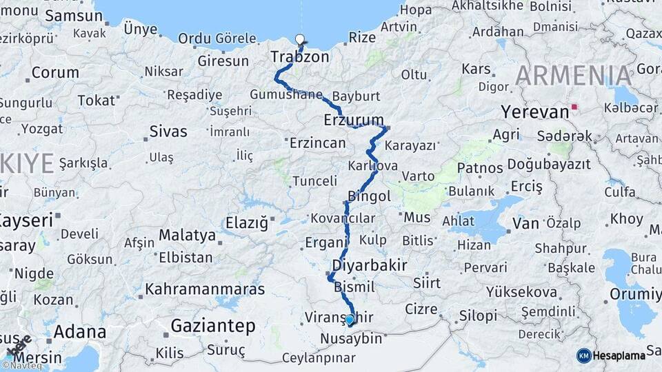 Mardin Kızıltepe Trabzon Arası Kaç Km - Yol Haritası