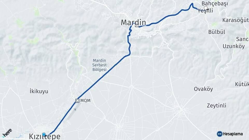 Mardin Kızıltepe Yeşilli Arası Kaç Km - Yol Haritası