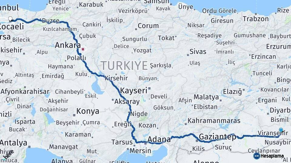 Mardin Kocaeli Arası Kaç Km - Yol Haritası
