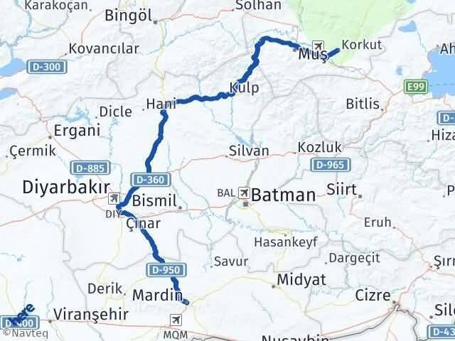 Mardin Korkut Muş Arası Kaç Km - Yol Haritası