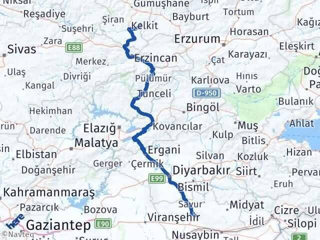 Mardin Köse Gümüşhane Arası Kaç Km - Yol Haritası