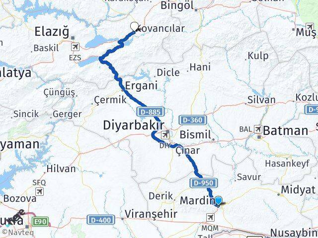 Mardin Kovancılar Elazığ Arası Kaç Km - Yol Haritası
