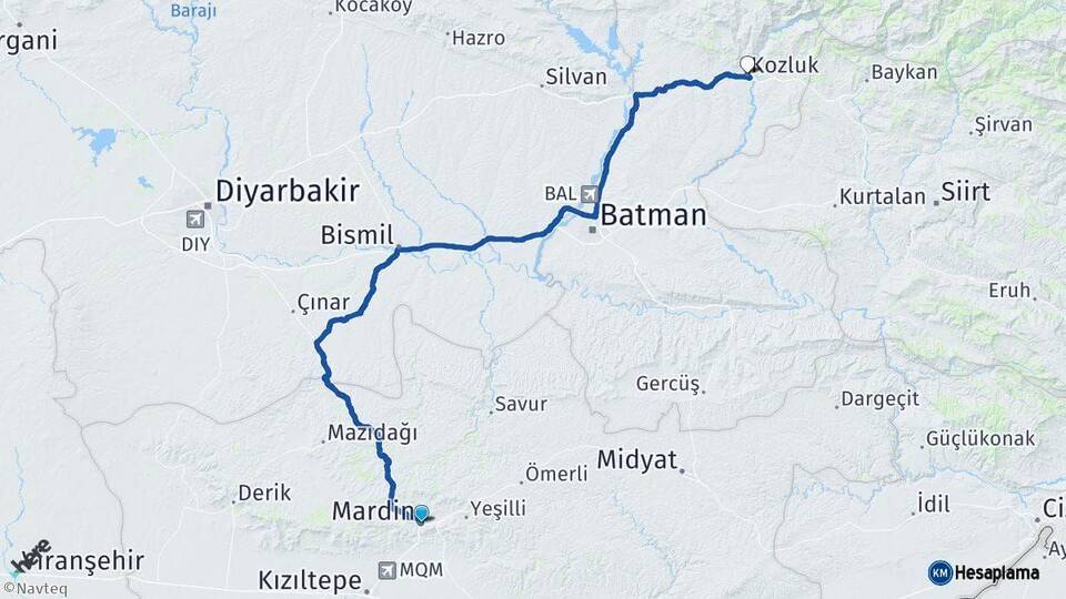 Mardin Kozluk Batman Arası Kaç Km - Yol Haritası