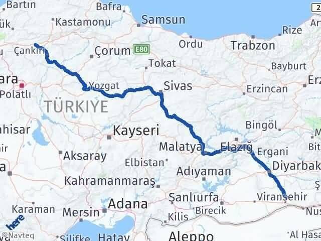 Mardin Kurşunlu Çankırı Arası Kaç Km - Yol Haritası