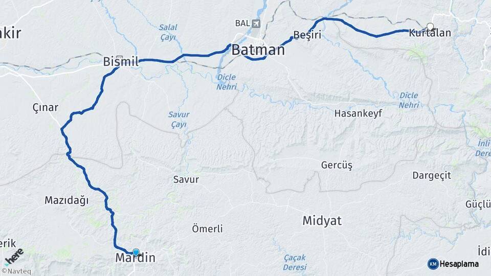 Mardin Kurtalan Siirt Arası Kaç Km - Yol Haritası